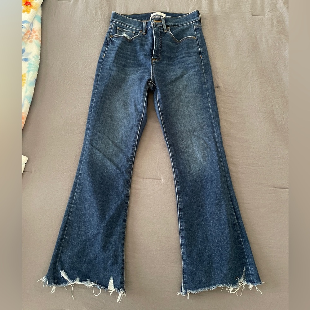 LOFT Dark Wash Flare Jeans with Frayed Hem
